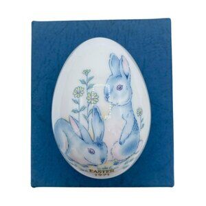 VTG Noritake Japan 1971 MCM Easter Egg Blue Bunnies Mama & Baby Bone China w/Box